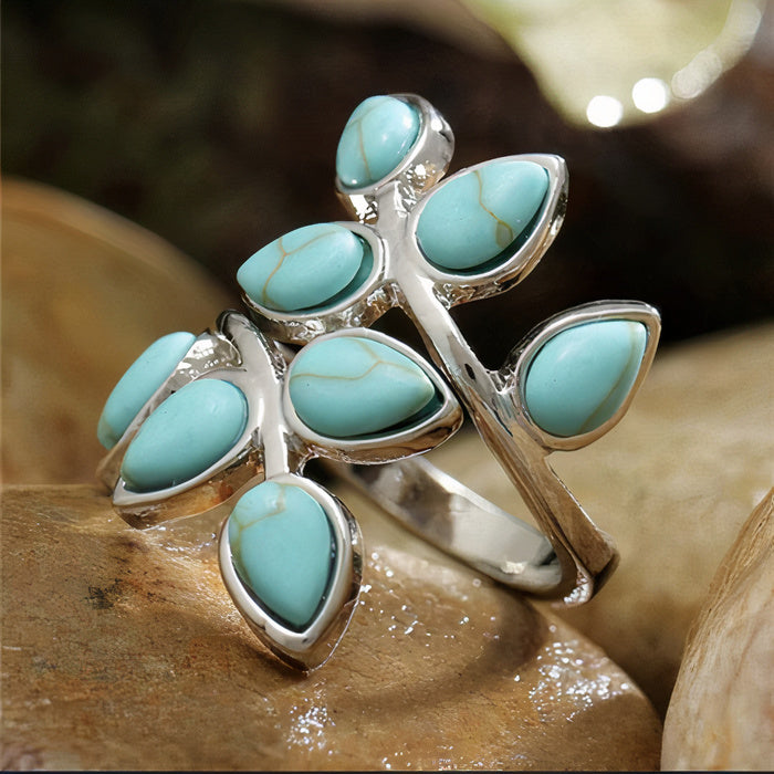 Retro Turquoise Leaf Ring