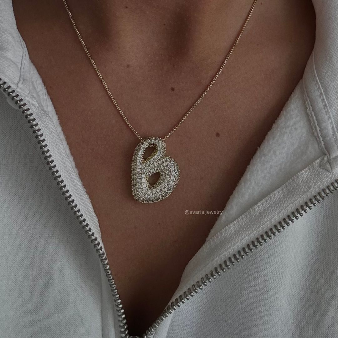 18k Gold Bubble Name Necklace with Diamond Accent