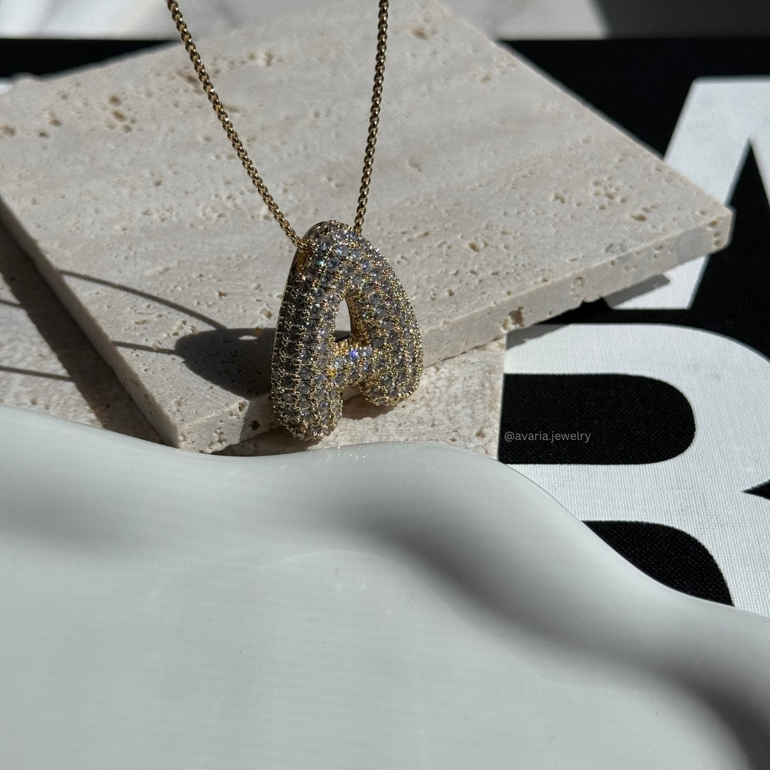 18k Gold Bubble Name Necklace with Diamond Accent