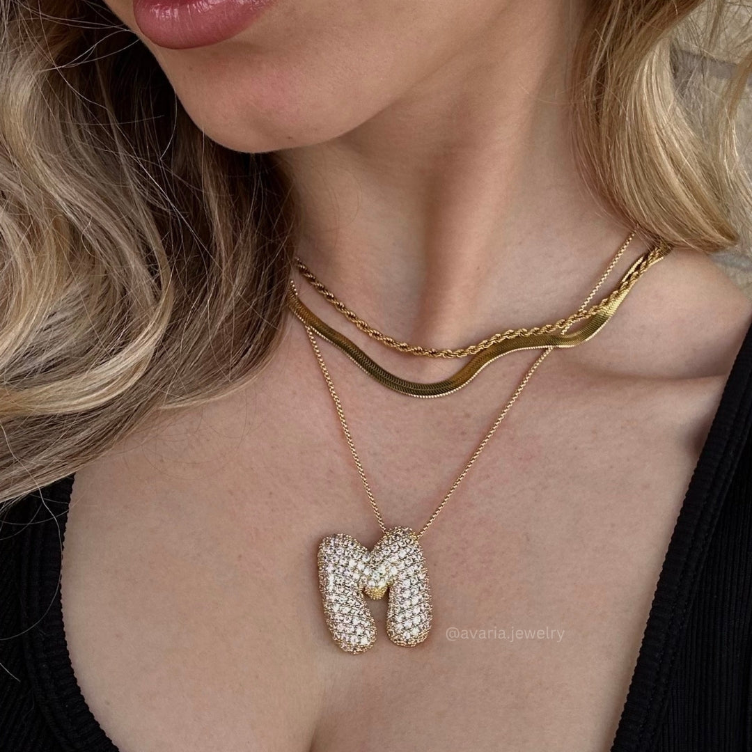 18k Gold Bubble Name Necklace with Diamond Accent