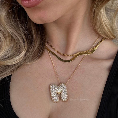 18k Gold Bubble Name Necklace with Diamond Accent