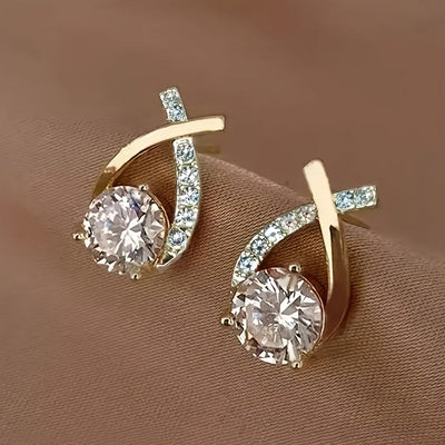 Olivia | Gold Cross Zirconia Stud Earrings