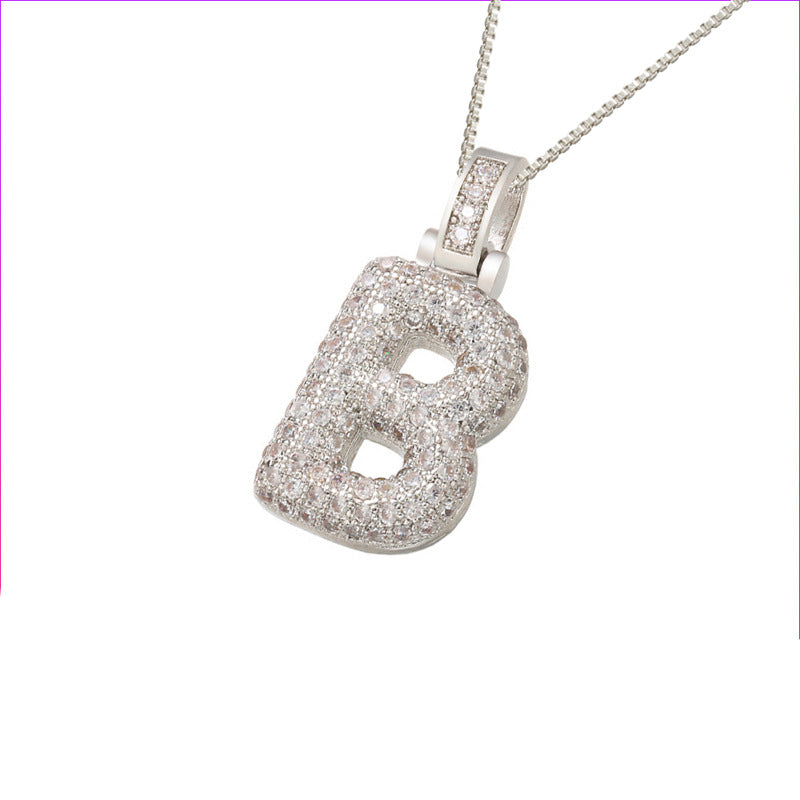 Initial Pave Bubble Necklace in 18k Gold