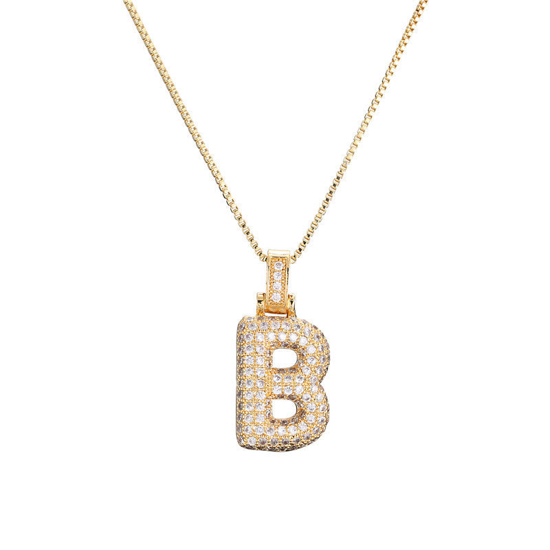 Initial Pave Bubble Necklace in 18k Gold