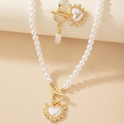 Heart-Shaped Beaded Pendant Bracelet and Necklace Set