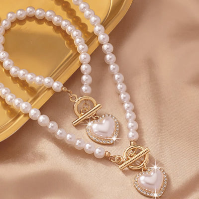 Heart-Shaped Beaded Pendant Bracelet and Necklace Set