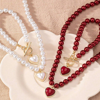 Heart-Shaped Beaded Pendant Bracelet and Necklace Set