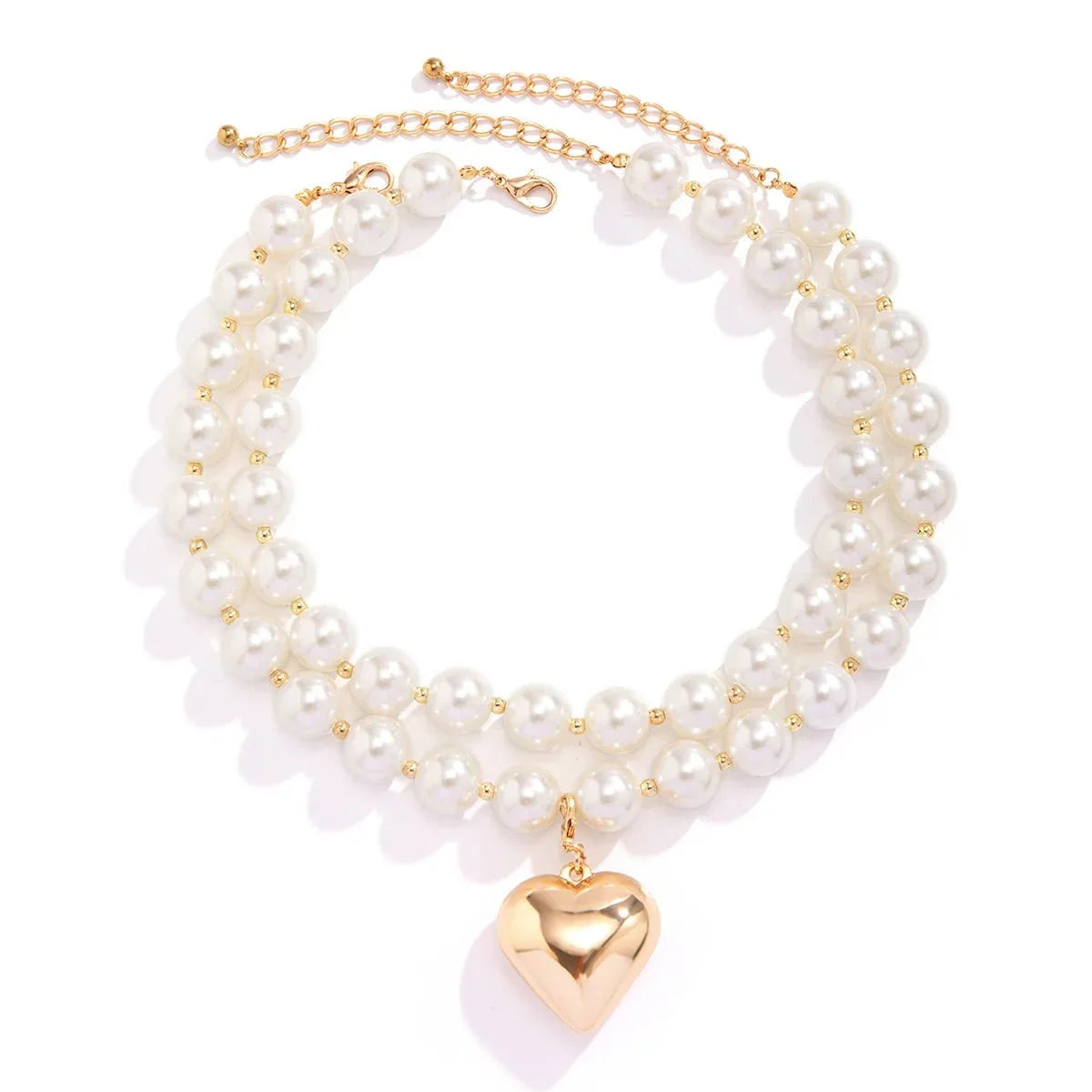 Striking Layered Heart Necklace with Bold Pearl Accents