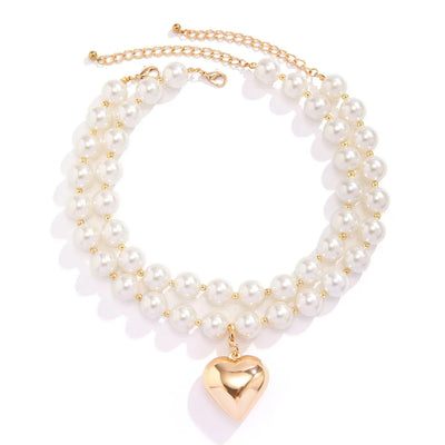 Striking Layered Heart Necklace with Bold Pearl Accents