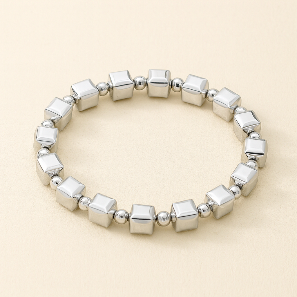 Classic Silver Bracelet Featuring Cubic Bead Accents