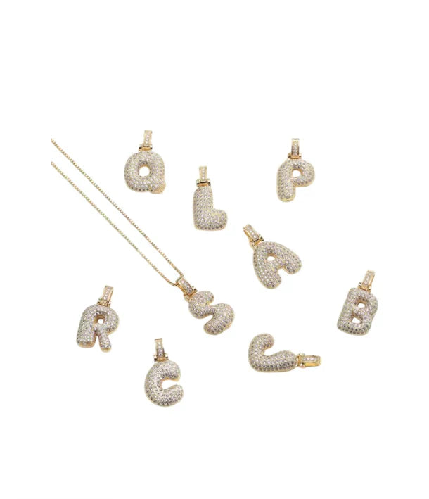 Initial Pave Bubble Necklace in 18k Gold