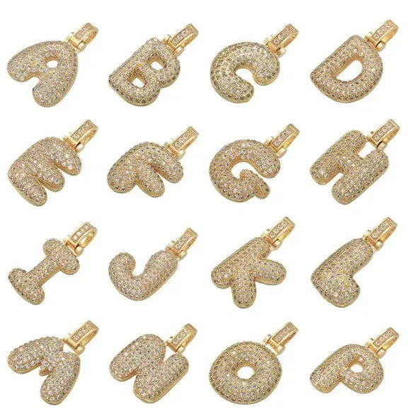 Initial Pave Bubble Necklace in 18k Gold