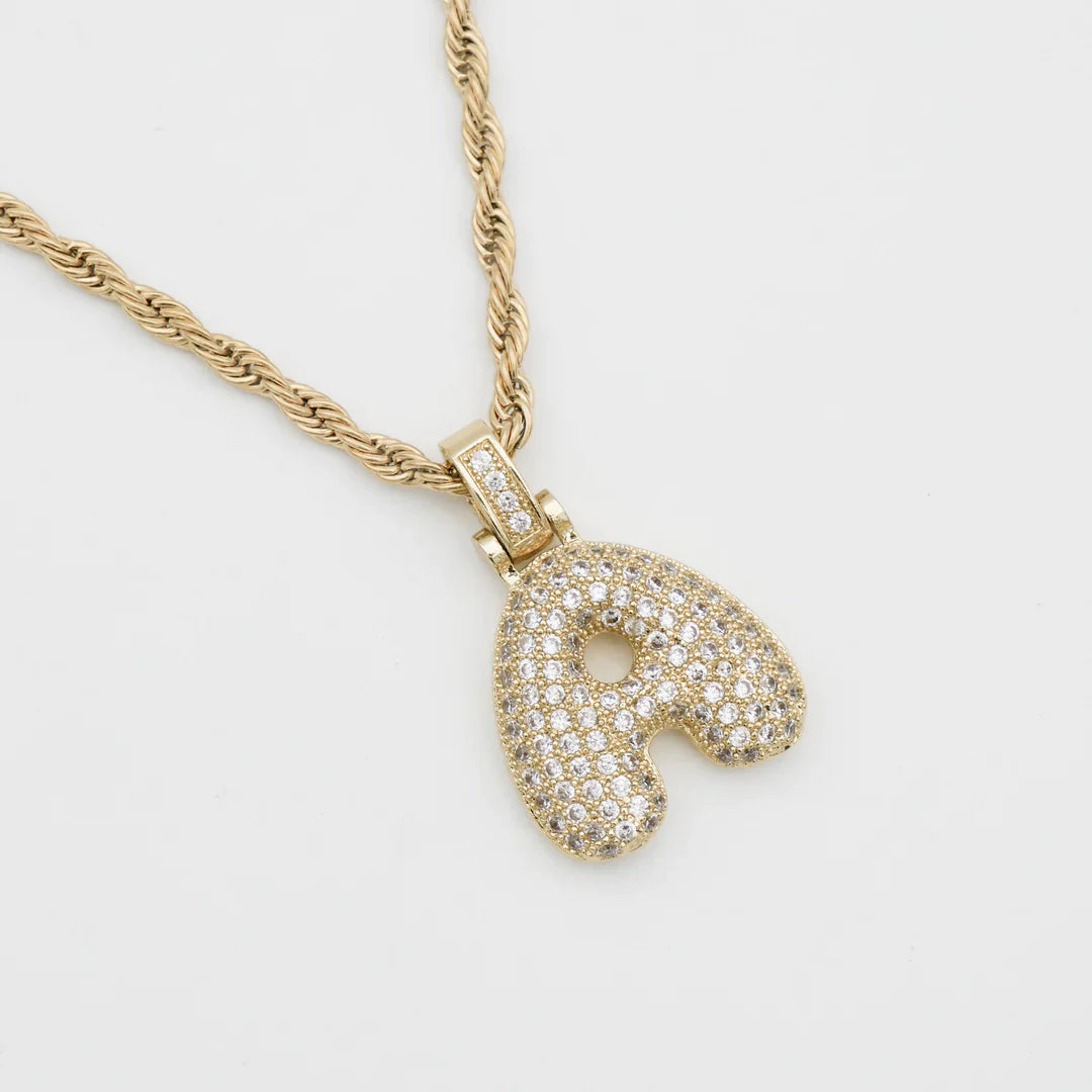 Initial Pave Bubble Necklace in 18k Gold