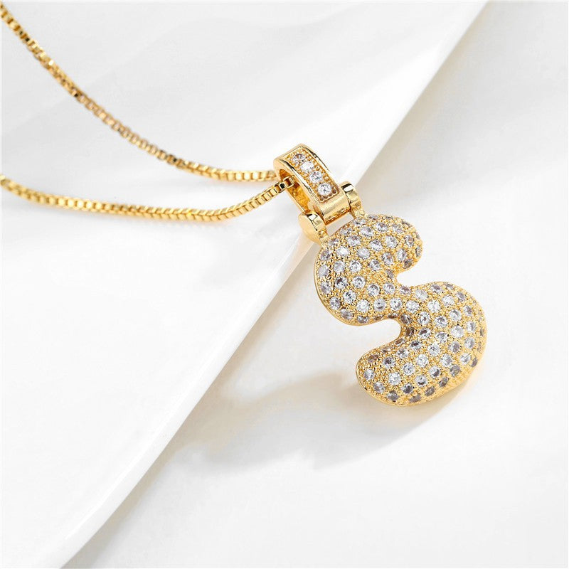 Initial Pave Bubble Necklace in 18k Gold