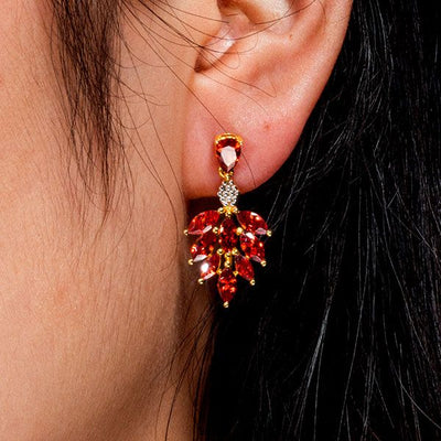 Mabel | Dual-Tone Garnet Floral Drop Earrings