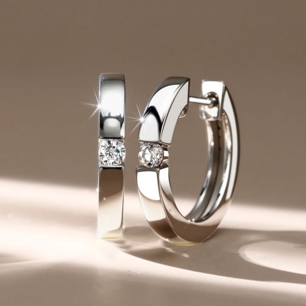 Ashlyn | Sterling Silver Hoop Earrings with Round Cut Solitaire Stone