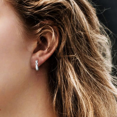 Ashlyn | Sterling Silver Hoop Earrings with Round Cut Solitaire Stone