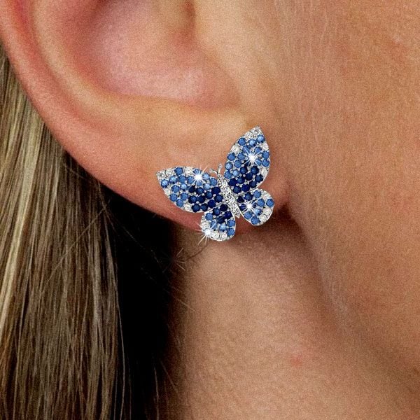 Kaylee | Blue Sapphire Earrings with Dancing Butterfly Design