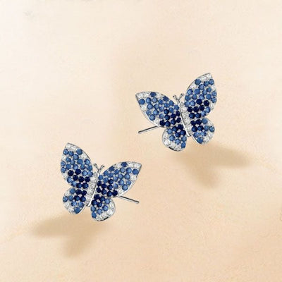 Kaylee | Blue Sapphire Earrings with Dancing Butterfly Design
