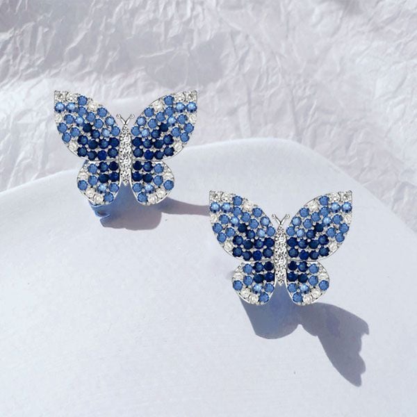 Kaylee | Blue Sapphire Earrings with Dancing Butterfly Design