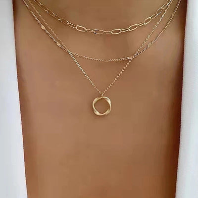 18k Gold Layered Necklace with Vintage Pendant
