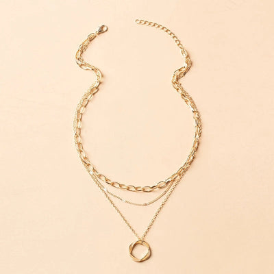 18k Gold Layered Necklace with Vintage Pendant