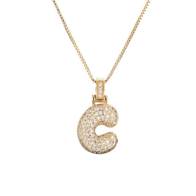 Initial Pave Bubble Necklace in 18k Gold