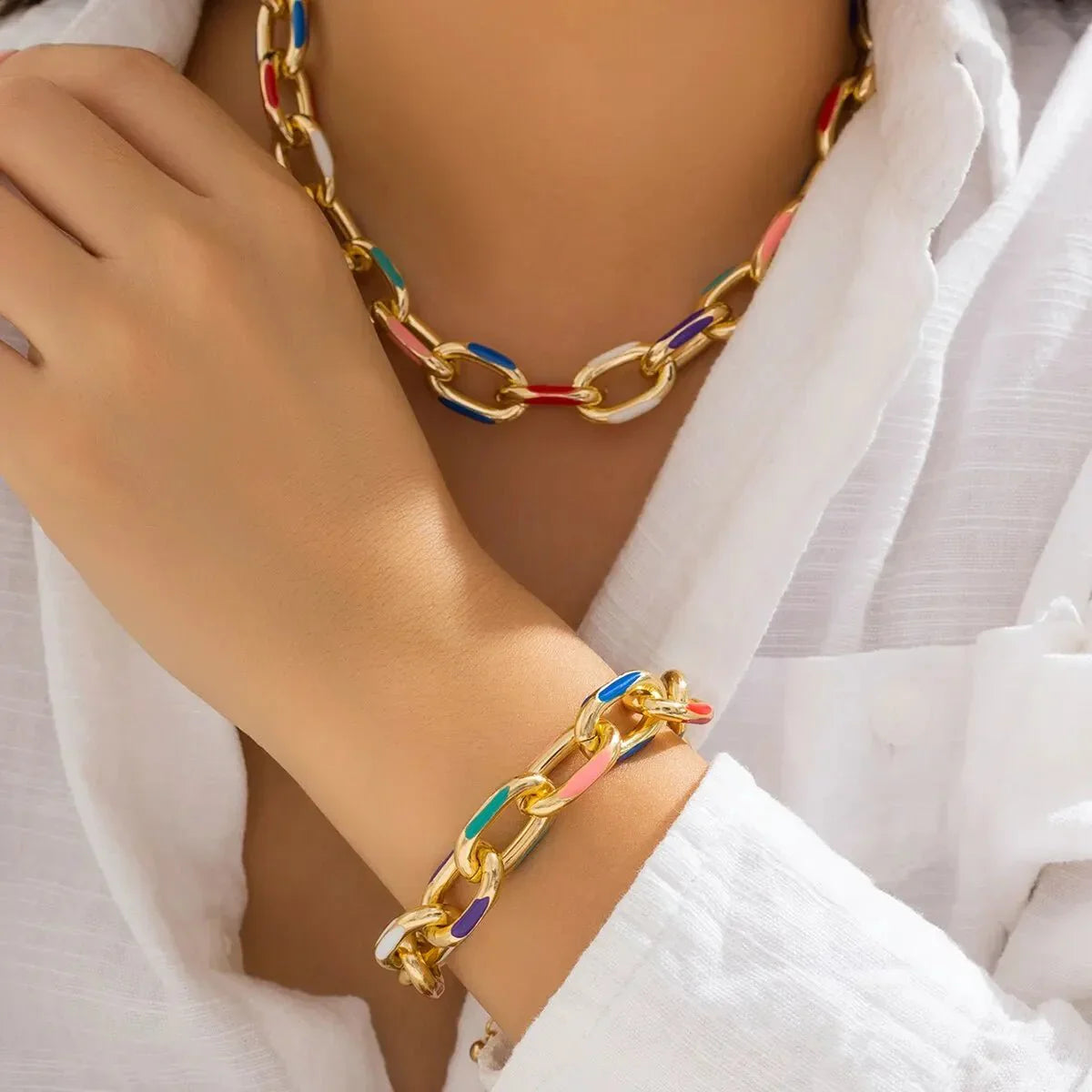 Vibrant Chain Bracelet and Necklace Duo