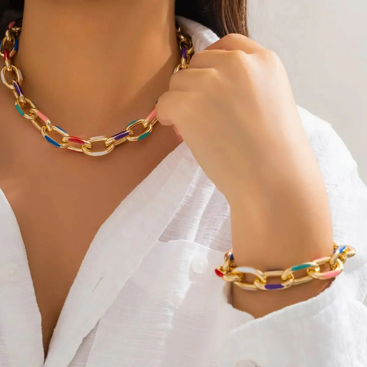 Vibrant Chain Bracelet and Necklace Duo