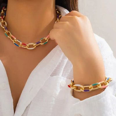 Vibrant Chain Bracelet and Necklace Duo