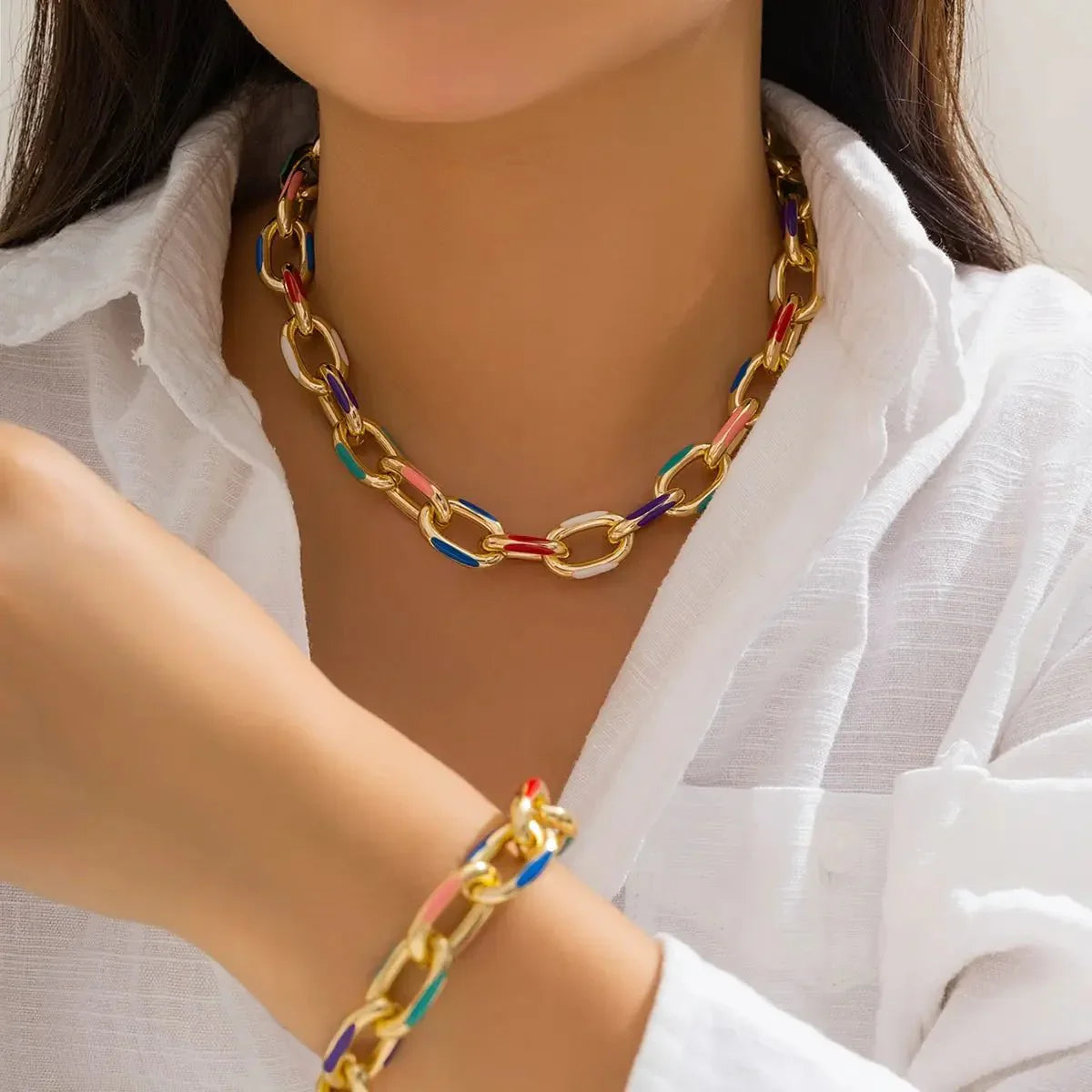 Vibrant Chain Bracelet and Necklace Duo