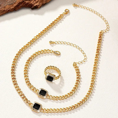 Cuban-Inspired Square Diamond Jewelry Set: Necklace, Bracelet, and Ring
