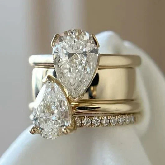 Retro Double Zirconia Drop Ring