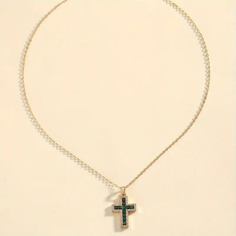 Gold Necklace with Solene Emerald Cross Pendant