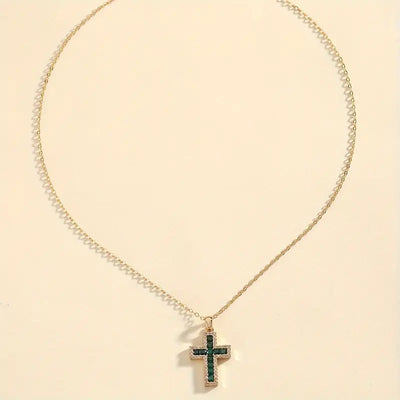 Gold Necklace with Solene Emerald Cross Pendant