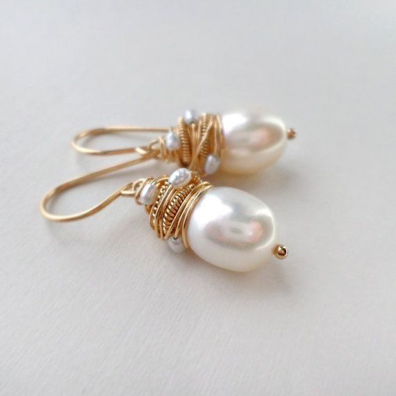 Classic Pearl Earrings with Golden Thread Accents