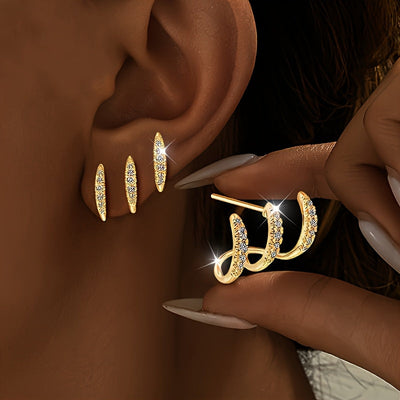Elegant Rhinestone Three-Claw Earrings