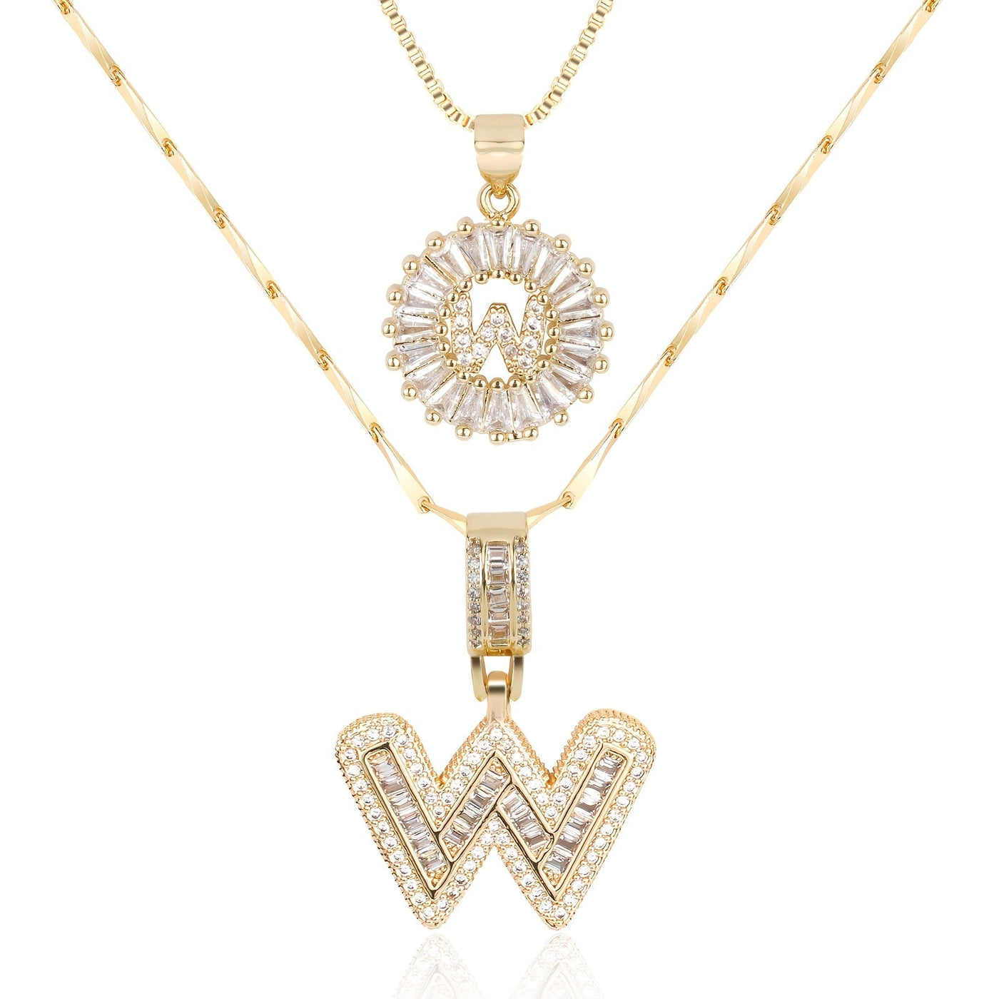 Pair of 14k Gold Initial Necklaces Adorned with Diamonds