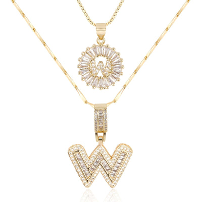 Pair of 14k Gold Initial Necklaces Adorned with Diamonds