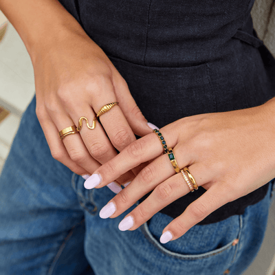 Navy & Emerald Elegance 18K Crystal Ring