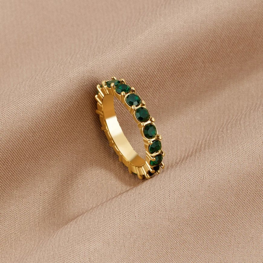 Navy & Emerald Elegance 18K Crystal Ring