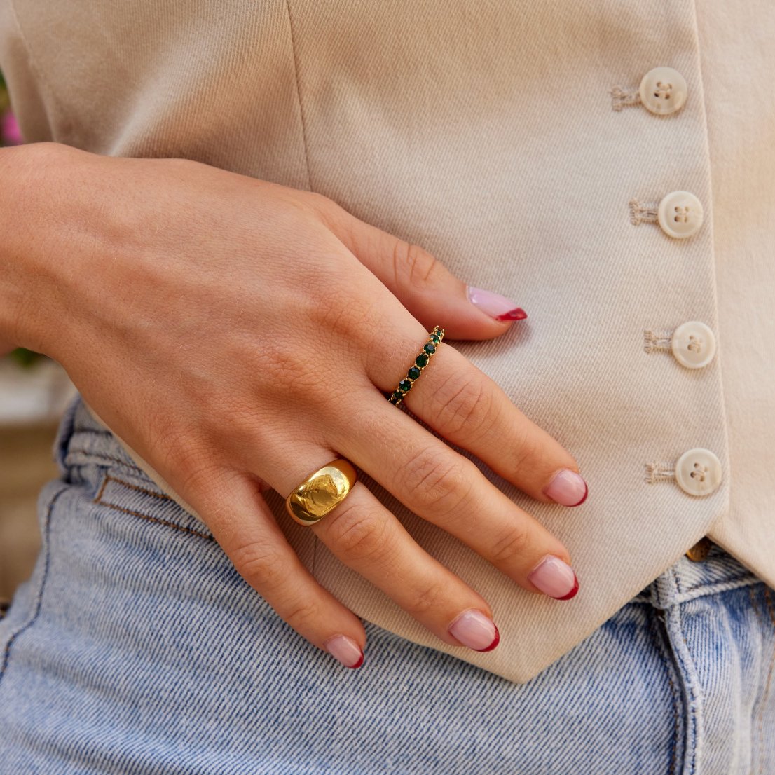 Navy & Emerald Elegance 18K Crystal Ring