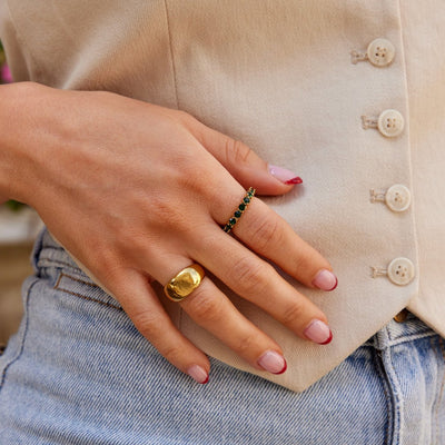 Navy & Emerald Elegance 18K Crystal Ring