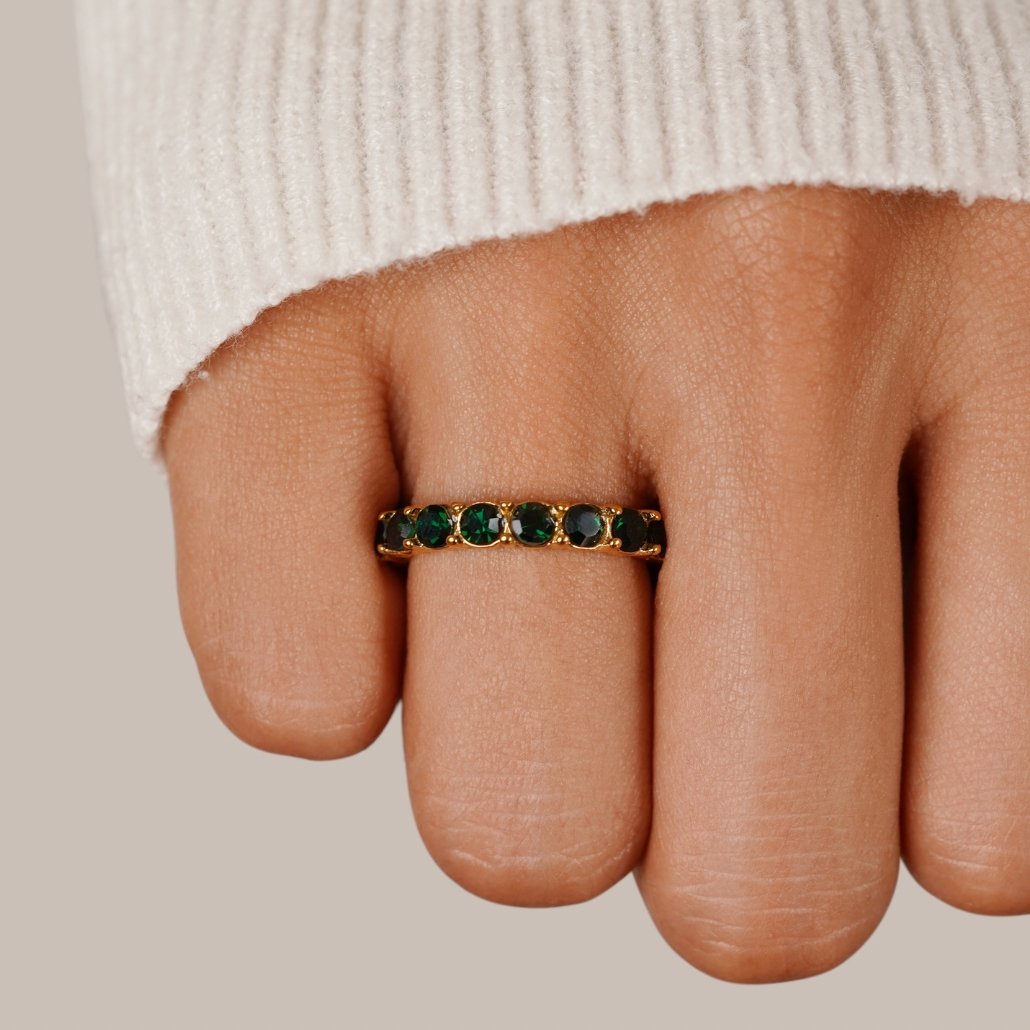 Navy & Emerald Elegance 18K Crystal Ring