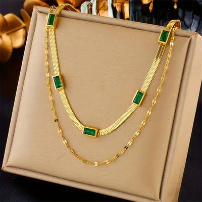 Sorella Gem Double-Layer Retro Gold Necklace