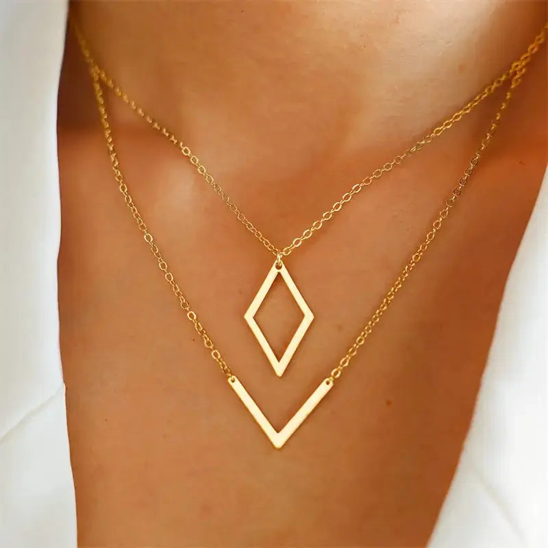 Modern V-Shaped Geometric Pendant Necklace