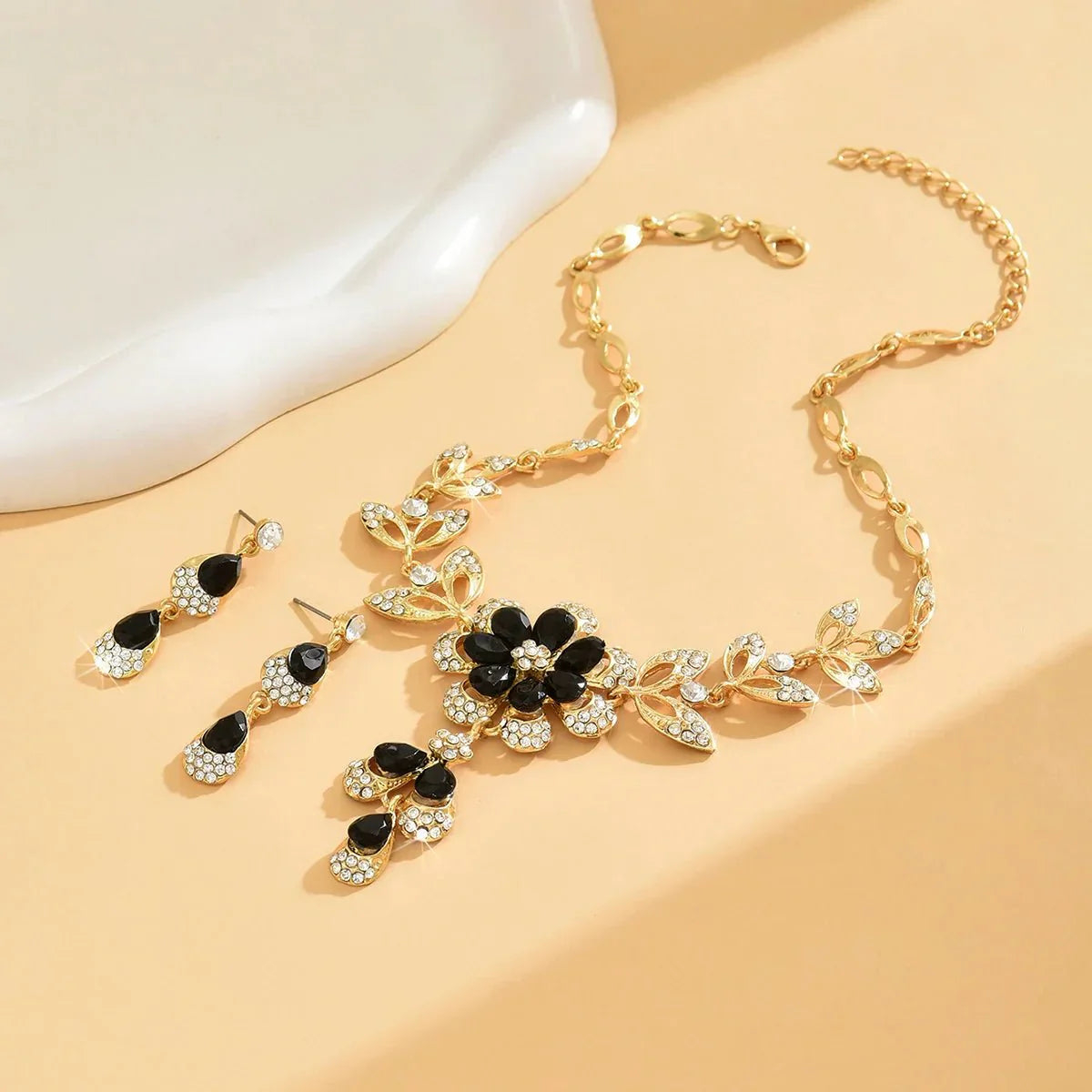 Blooming Floral Diamond Necklace and Earring Ensemble