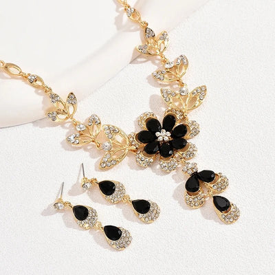 Blooming Floral Diamond Necklace and Earring Ensemble