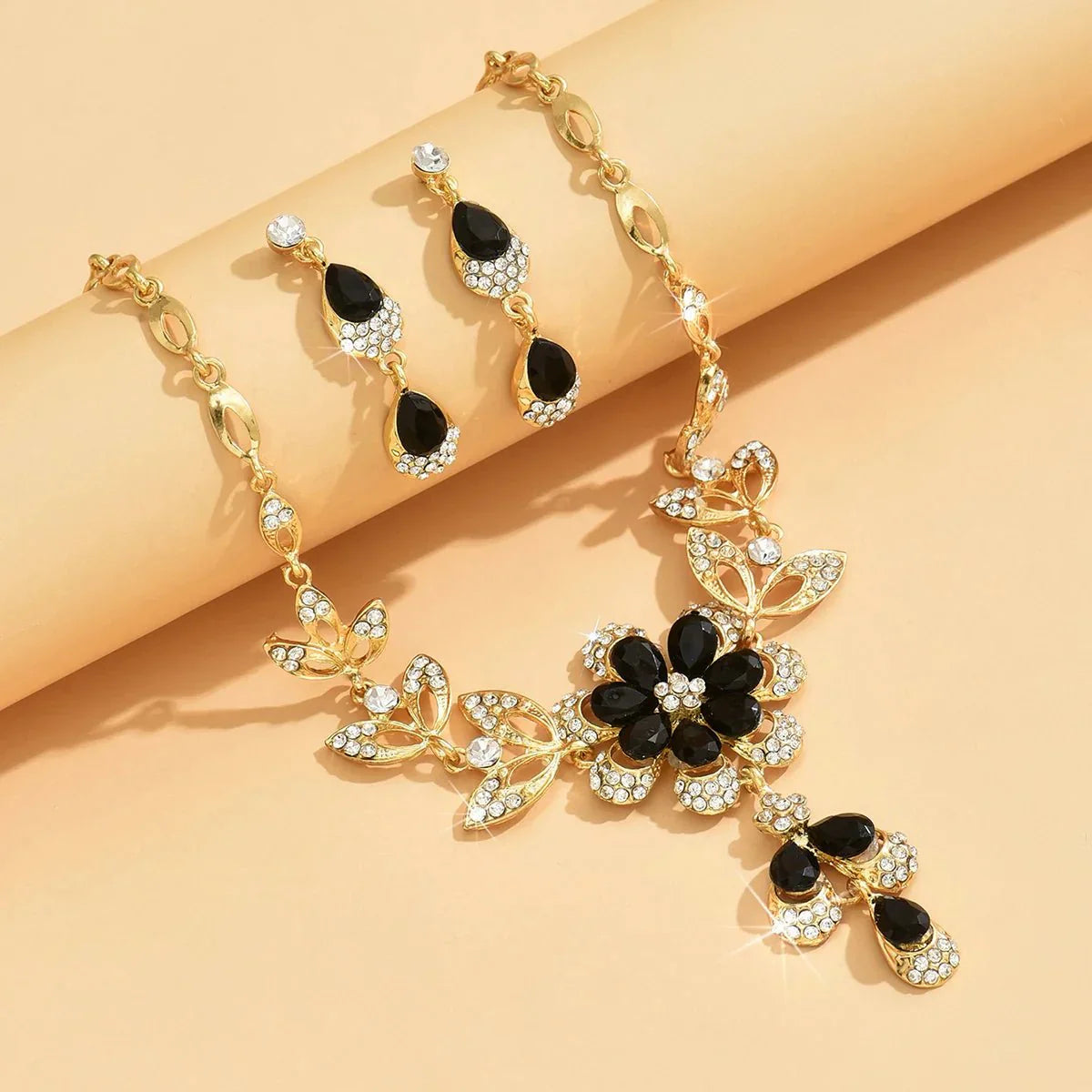 Blooming Floral Diamond Necklace and Earring Ensemble