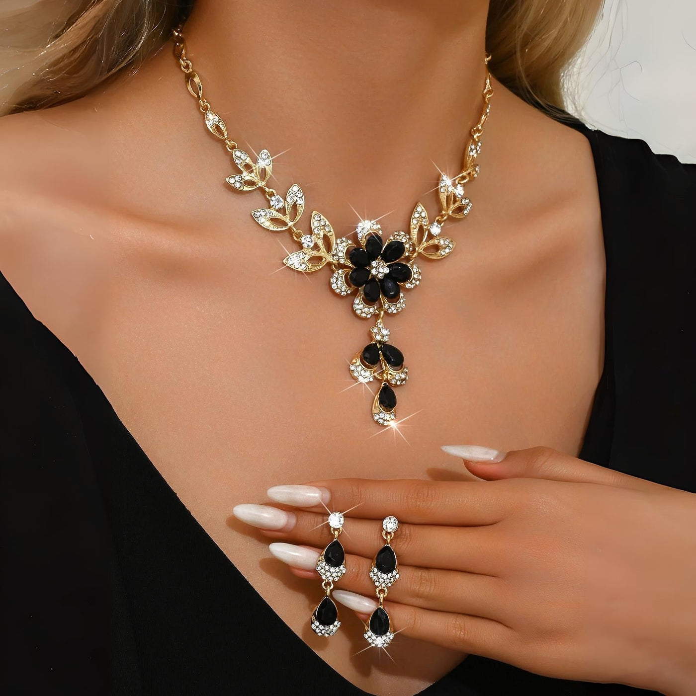 Blooming Floral Diamond Necklace and Earring Ensemble